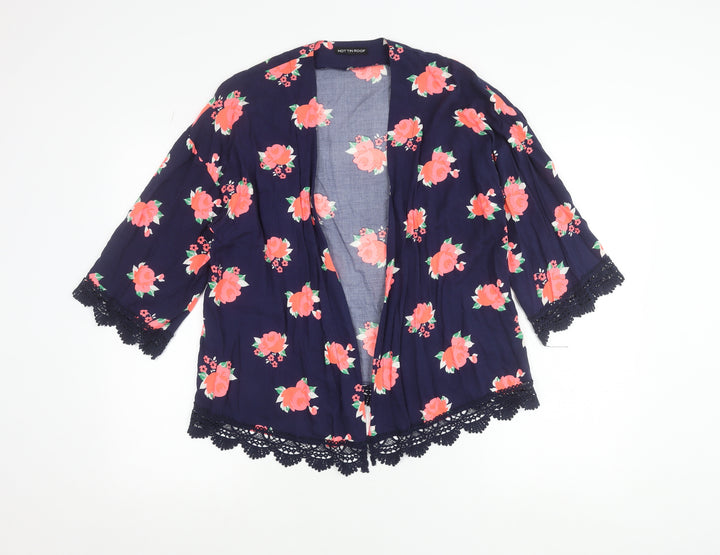 Hot Tin Roof Women's Blue Floral Kimono Blouse Lace Trim Size S