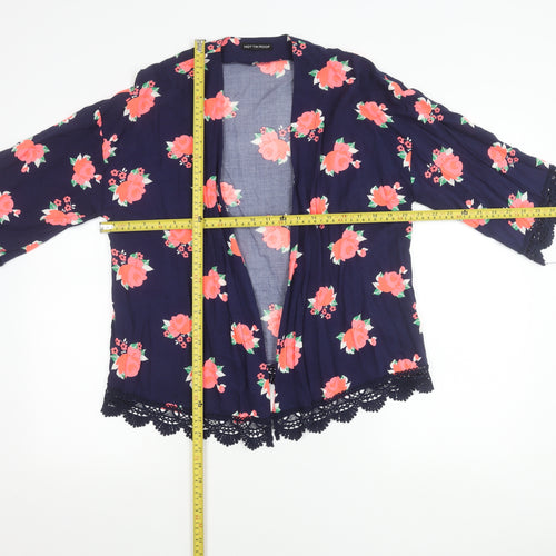 Hot Tin Roof Women's Blue Floral Kimono Blouse Lace Trim Size S