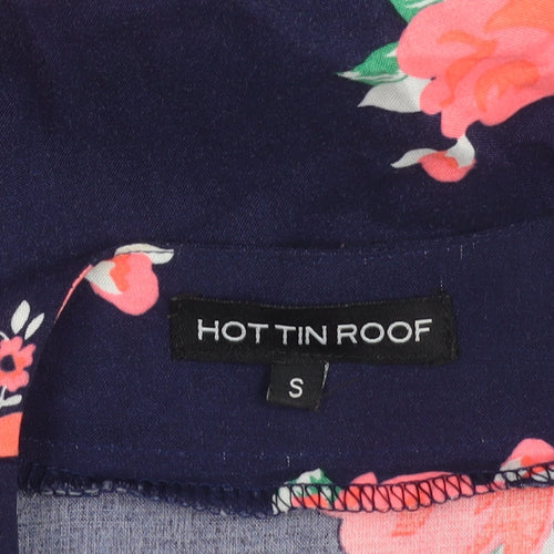 Hot Tin Roof Women's Blue Floral Kimono Blouse Lace Trim Size S