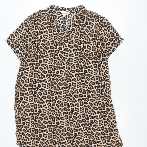 H&M Women’s Beige Leopard Print Shift Dress Size 8 Viscose