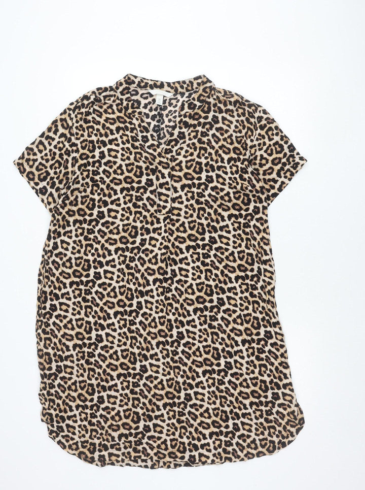 H&M Women’s Beige Leopard Print Shift Dress Size 8 Viscose