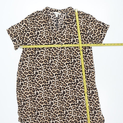 H&M Women’s Beige Leopard Print Shift Dress Size 8 Viscose