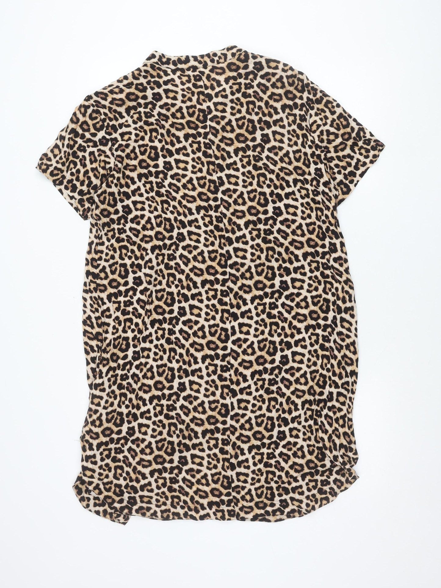 H&M Women’s Beige Leopard Print Shift Dress Size 8 Viscose