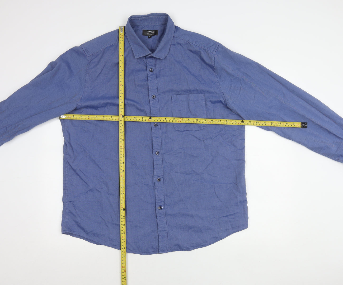 Dunnes Stores Men's Blue Regular Fit Cotton Long Sleeve Shirt XL