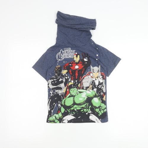Marvel Avengers Boys Blue 7-8 Years Graphic Print Cotton T-Shirt