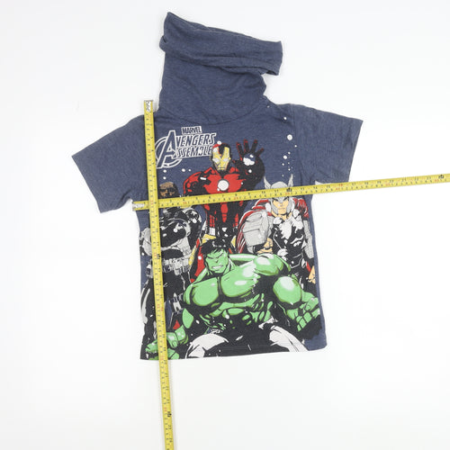 Marvel Avengers Boys Blue 7-8 Years Graphic Print Cotton T-Shirt