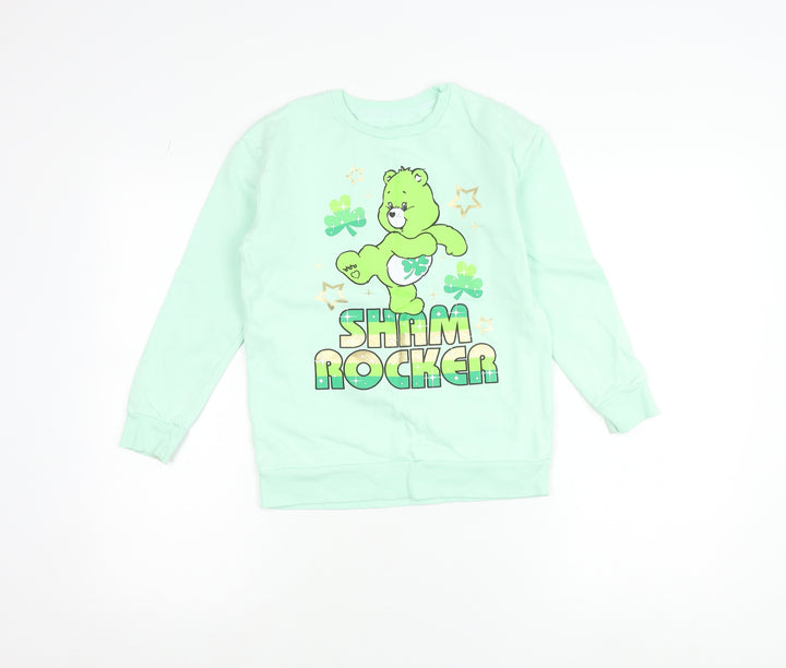 Dunnes Stores Girls Green Pullover Jumper 9-10 Years Care Bears Graphic
