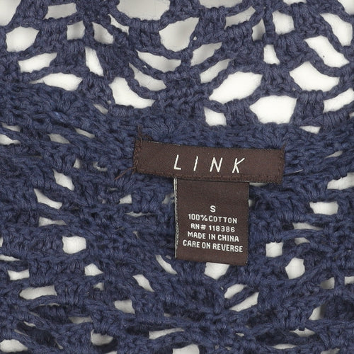 LINK Women’s Blue Crochet Open Cardigan S 3/4 Sleeve Cotton Knit