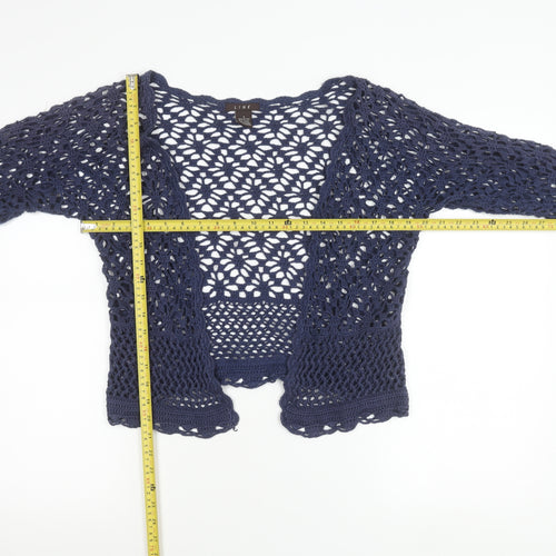 LINK Women’s Blue Crochet Open Cardigan S 3/4 Sleeve Cotton Knit