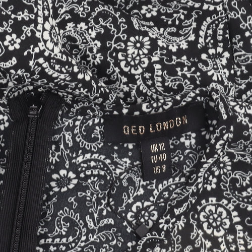 QED London Women’s Black Paisley Wrap Dress Size 12 Long Sleeve