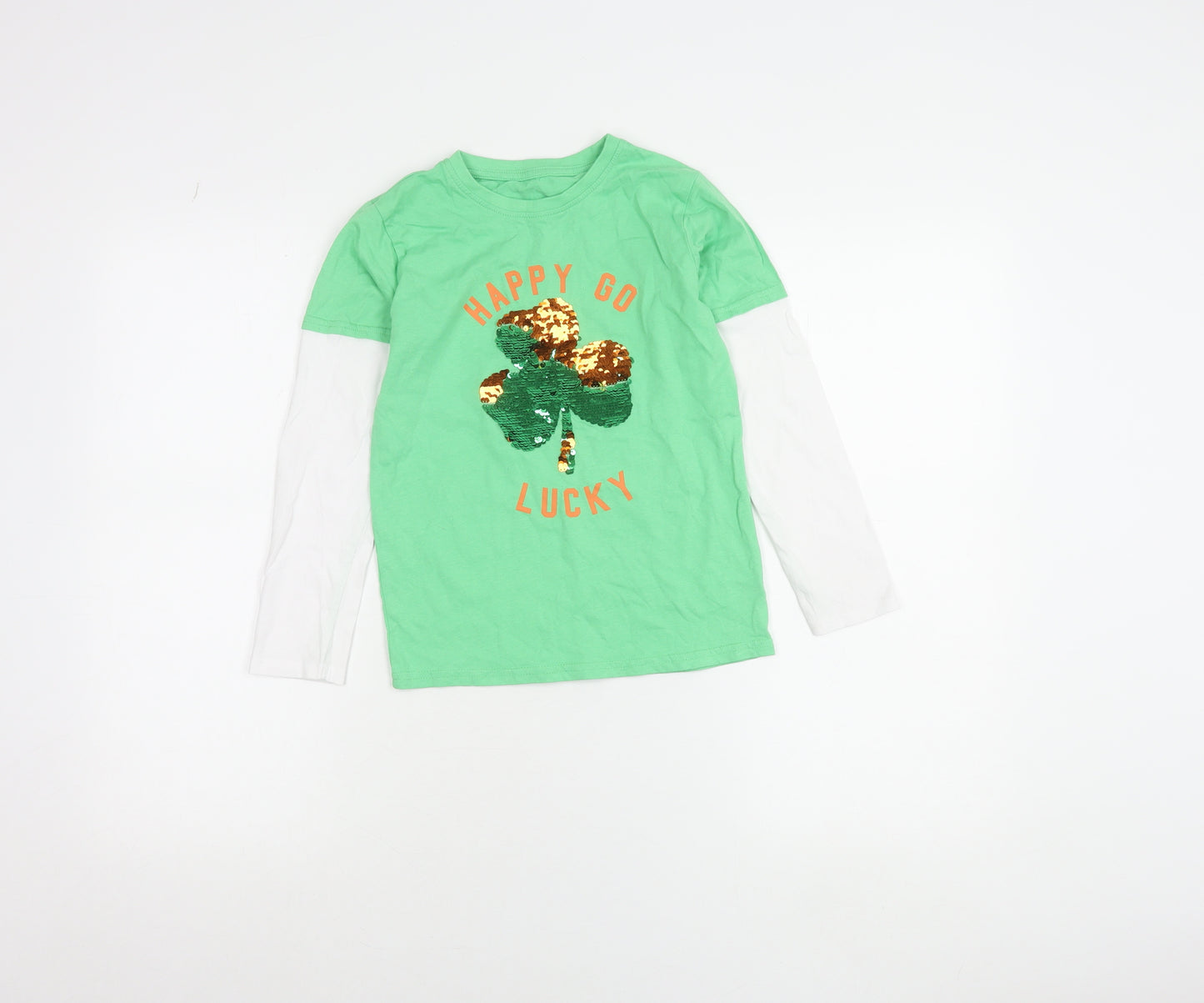 Dunnes Stores Boys Green Sequin Shamrock Long Sleeve T-Shirt 7-8 Years