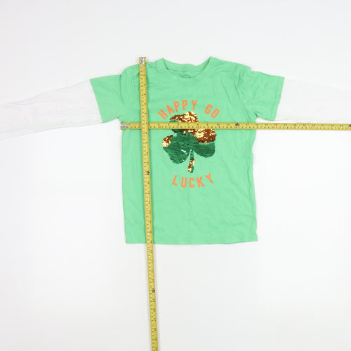Dunnes Stores Boys Green Sequin Shamrock Long Sleeve T-Shirt 7-8 Years