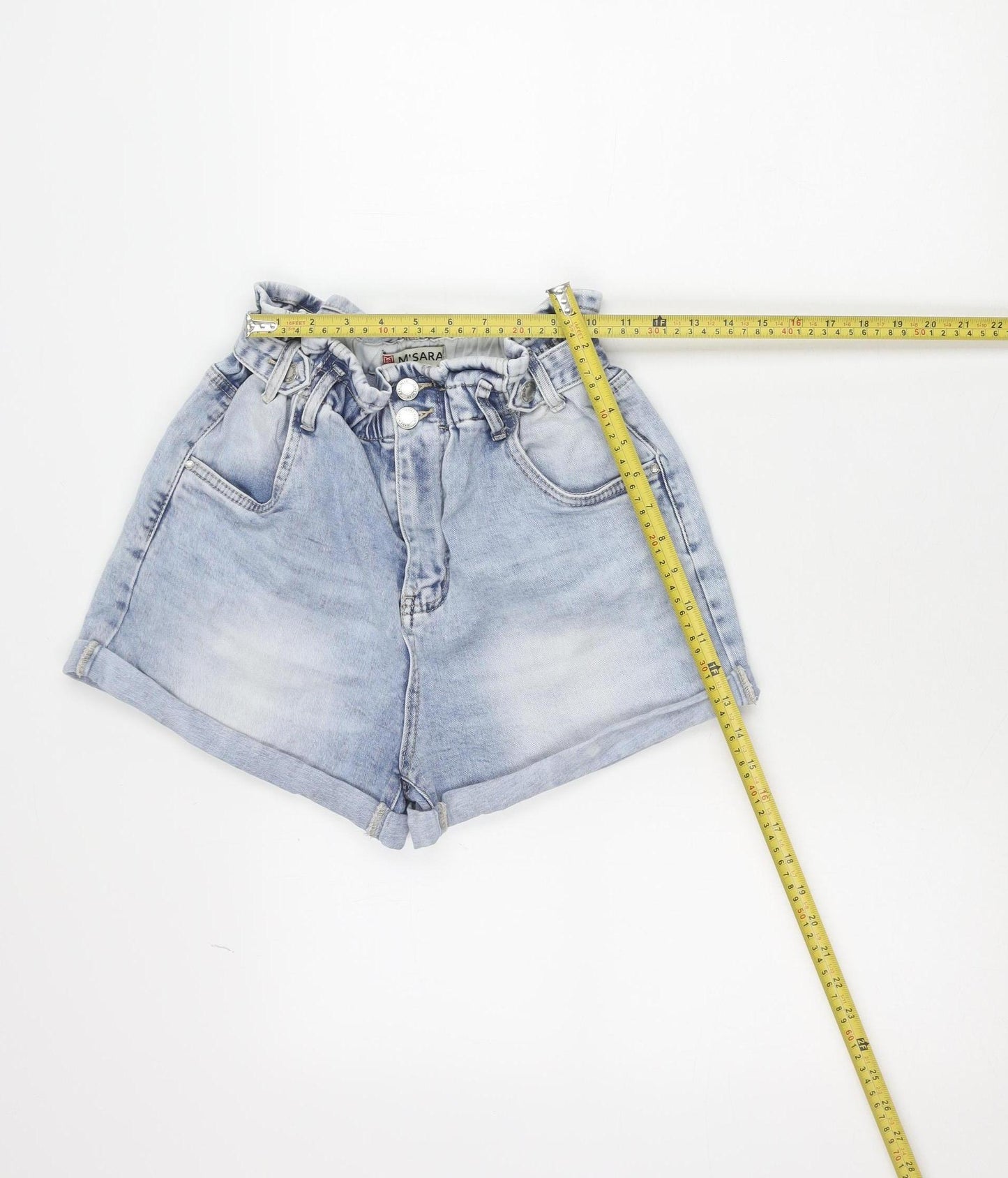 M'SARA Women's Blue Denim Paperbag Shorts Size M High Rise