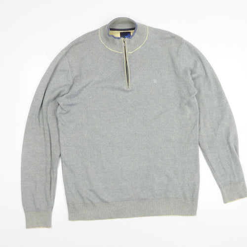 Benetti Men's Grey Cotton 1/2 Zip High Neck Sweatshirt L