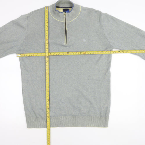 Benetti Men's Grey Cotton 1/2 Zip High Neck Sweatshirt L