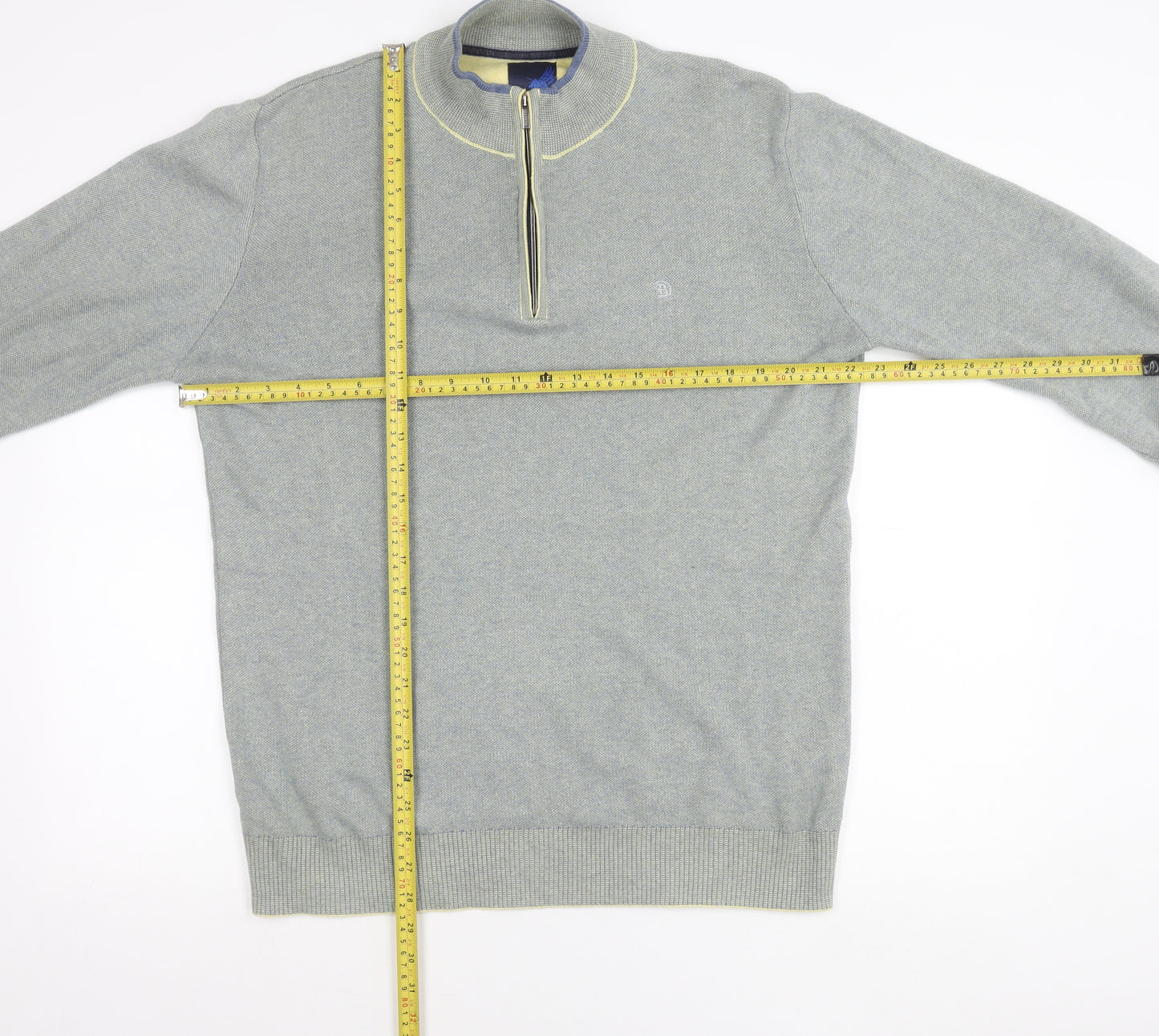 Benetti Men's Grey Cotton 1/2 Zip High Neck Sweatshirt L