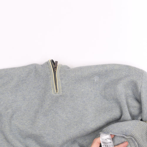Benetti Men's Grey Cotton 1/2 Zip High Neck Sweatshirt L