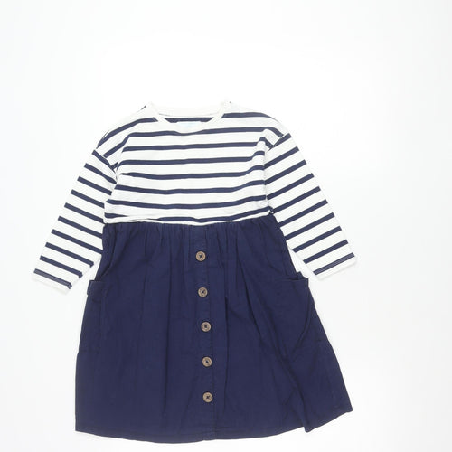 Leigh Tucker Willow Teens Blue White Striped Cotton Skater Dress 6