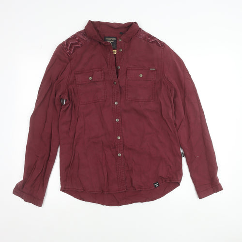 Superdry Womens Red Lyocell Embroidered Button-Up Shirt Size 12