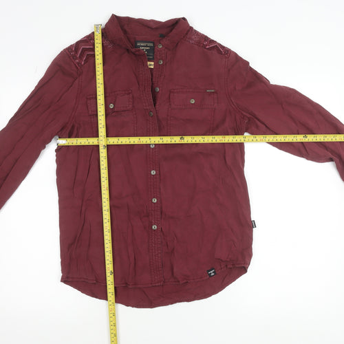 Superdry Womens Red Lyocell Embroidered Button-Up Shirt Size 12