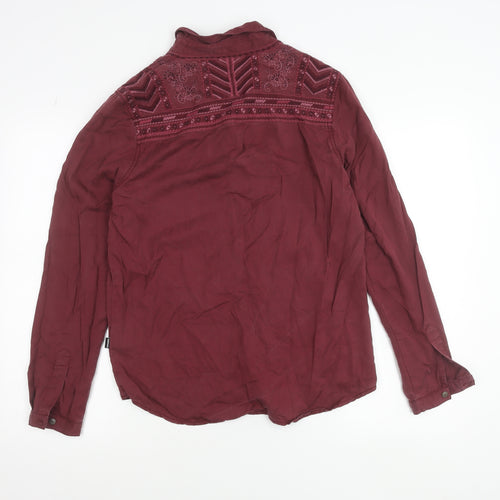 Superdry Womens Red Lyocell Embroidered Button-Up Shirt Size 12