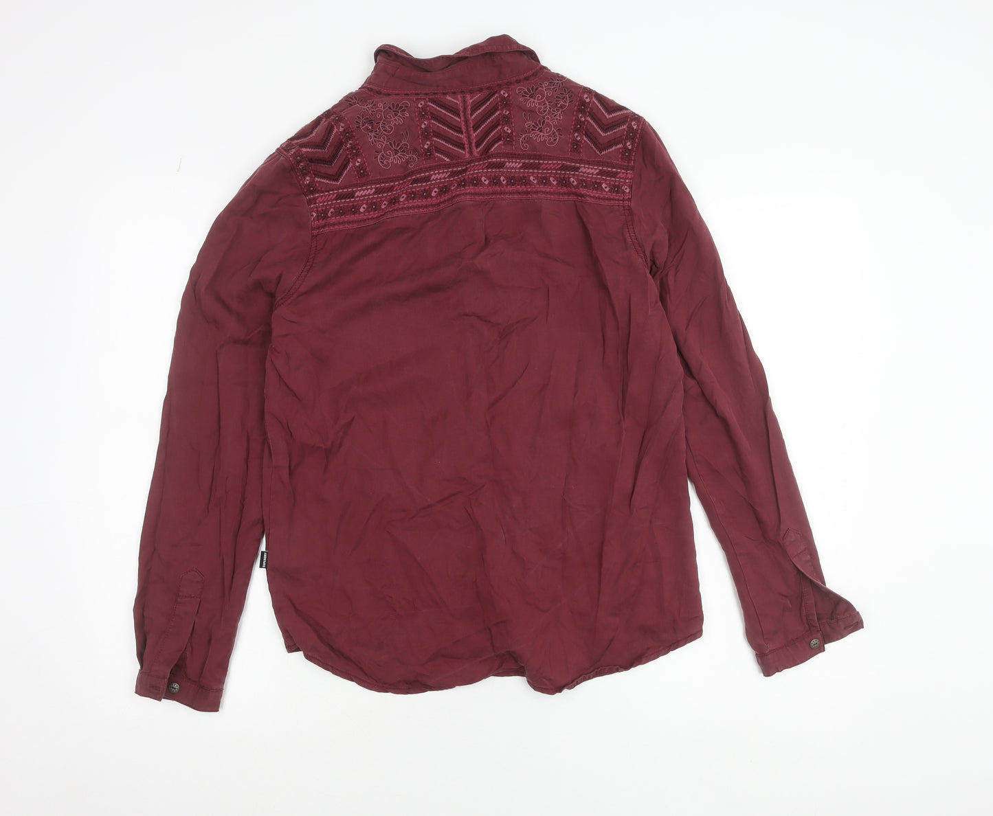 Superdry Womens Red Lyocell Embroidered Button-Up Shirt Size 12
