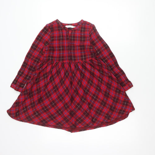 Les Bon Trucs Teens Red Check Long Sleeve Shirt Dress Size 6