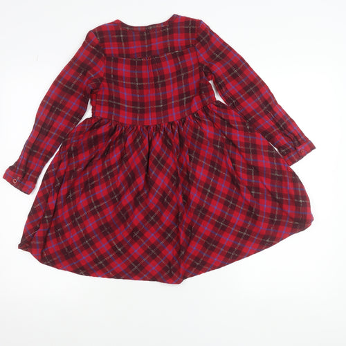 Les Bon Trucs Teens Red Check Long Sleeve Shirt Dress Size 6
