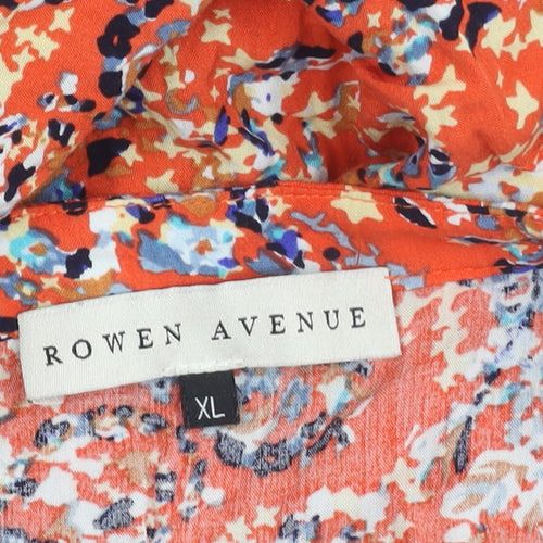 Rowen Avenue Women’s Orange Floral Sleeveless V-Neck Shift Dress XL