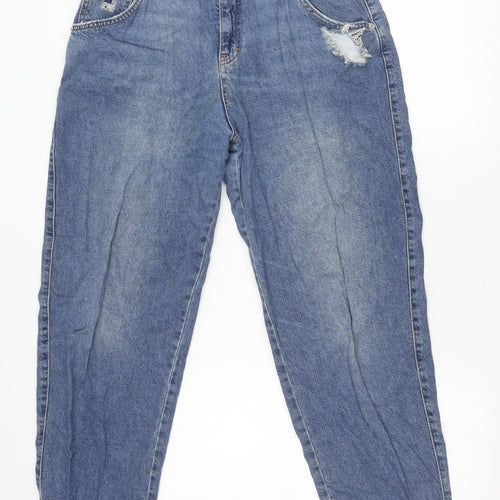 Pull & Bear Men's Blue 32in Regular Fit Distressed Straight Jeans