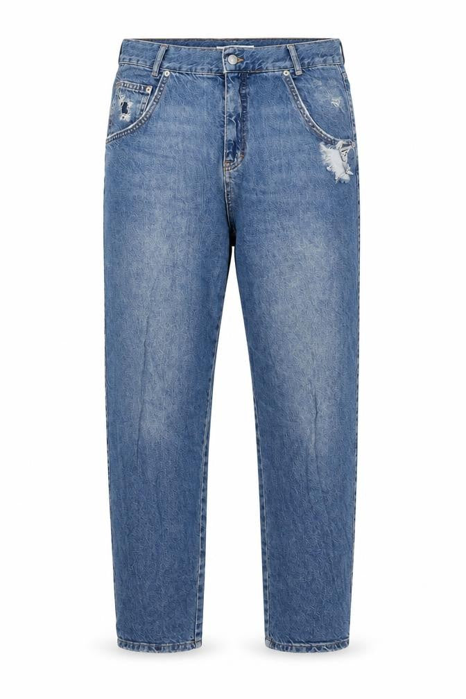 Pull&Bear Men's Blue 32in Regular Fit Distressed Straight Jeans