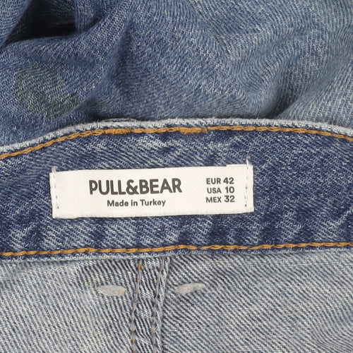 Pull & Bear Men's Blue 32in Regular Fit Distressed Straight Jeans