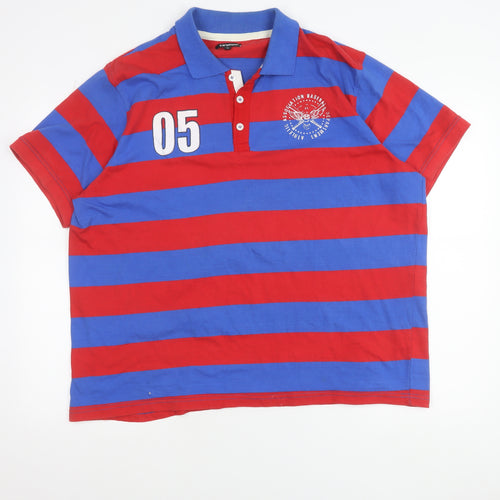 Cargo Quay Men's Red & Blue Striped Polo Shirt XL Cotton