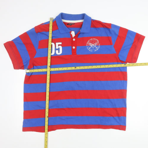 Cargo Quay Men's Red & Blue Striped Polo Shirt XL Cotton