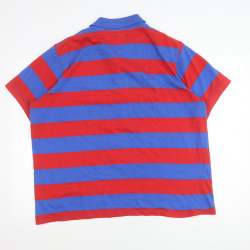 Cargo Quay Men's Red & Blue Striped Polo Shirt XL Cotton
