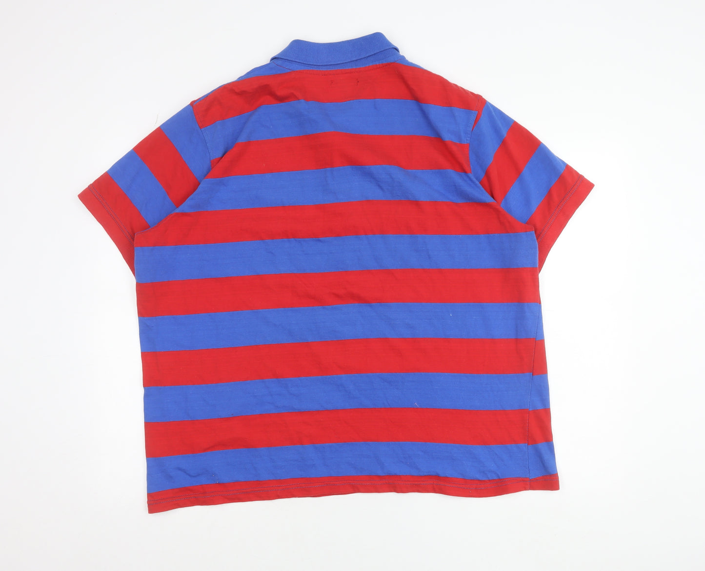 Cargo Quay Men's Red & Blue Striped Polo Shirt XL Cotton