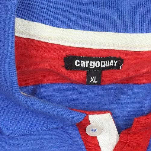 Cargo Quay Men's Red & Blue Striped Polo Shirt XL Cotton