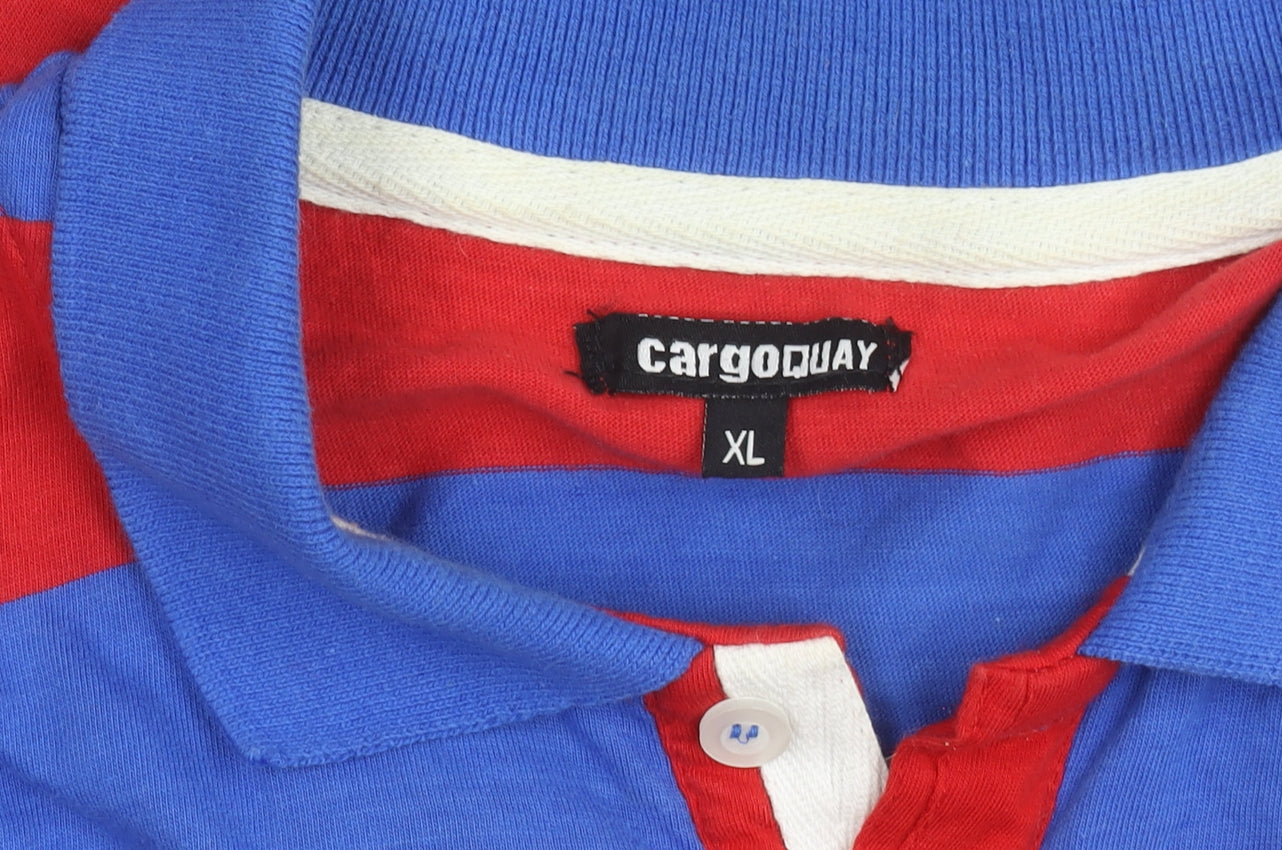 Cargo Quay Men's Red & Blue Striped Polo Shirt XL Cotton