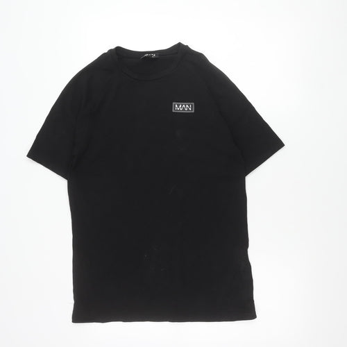 boohooMAN Men's Black Cotton Elastane Crew Neck T-Shirt Size M