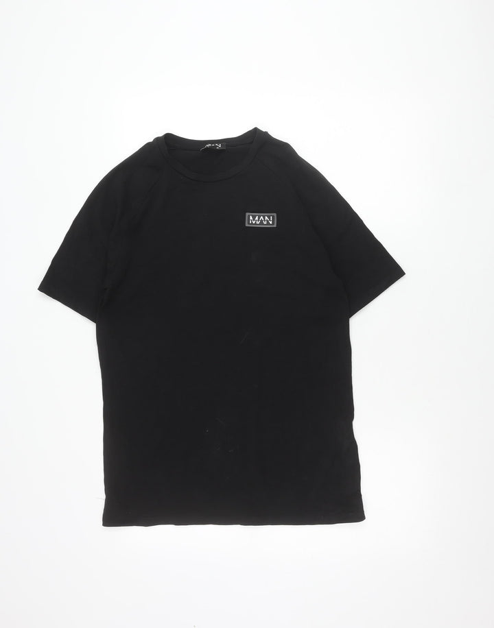 boohooMAN Men's Black Cotton Elastane Crew Neck T-Shirt Size M