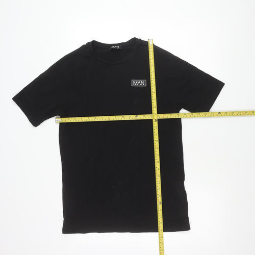 boohooMAN Men's Black Cotton Elastane Crew Neck T-Shirt Size M