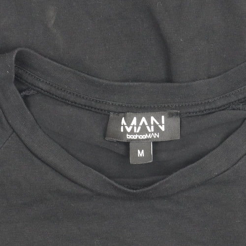 boohooMAN Men's Black Cotton Elastane Crew Neck T-Shirt Size M