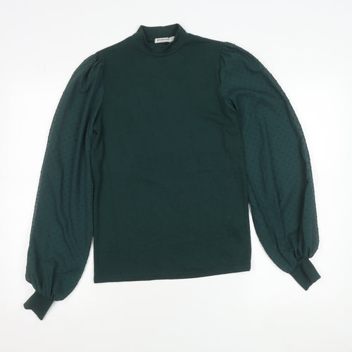 Stradivarius Womens Green Mock Neck Long Sleeve Puff Blouse Size S