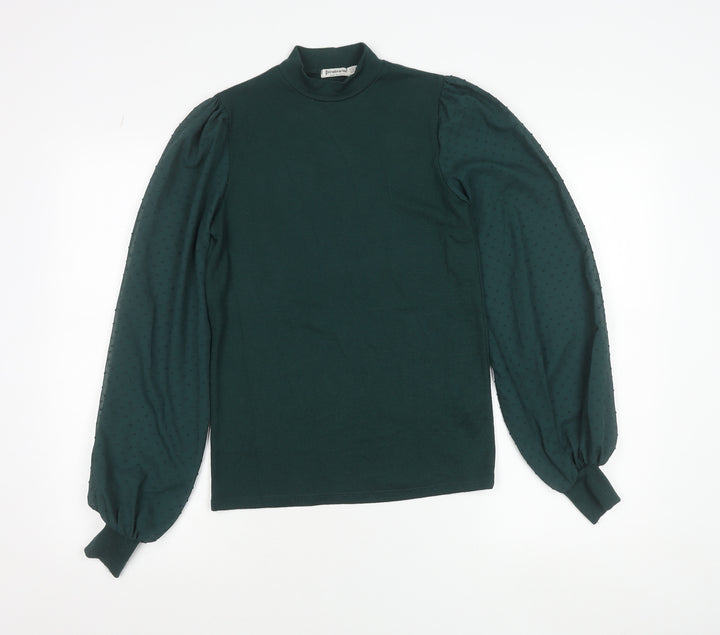 Stradivarius Womens Green Mock Neck Long Sleeve Puff Blouse Size S
