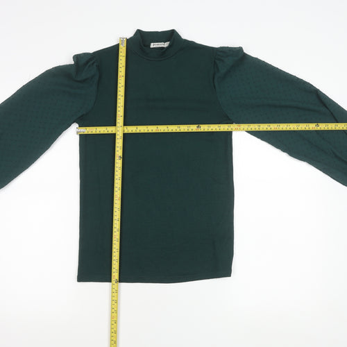 Stradivarius Womens Green Mock Neck Long Sleeve Puff Blouse Size S
