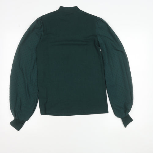 Stradivarius Womens Green Mock Neck Long Sleeve Puff Blouse Size S