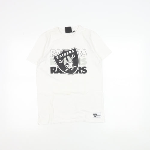 NFL Team Apparel Boys White Raiders T-Shirt 10-11 Years Cotton Crew Neck