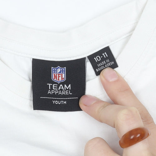 NFL Team Apparel Boys White Raiders T-Shirt 10-11 Years Cotton Crew Neck