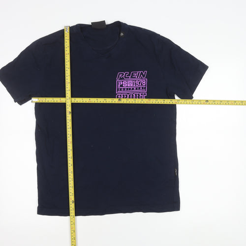 Plein Sport Men's Blue Graphic Logo T-Shirt Size L Regular Fit