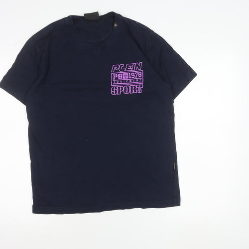 Plein Sport Men's Blue Graphic Logo T-Shirt Size L Regular Fit